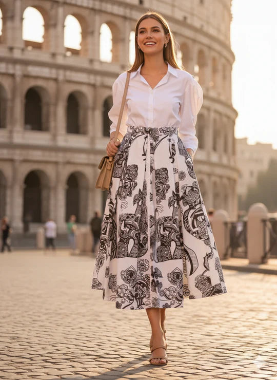 Pleated Linen Black and white Skirt